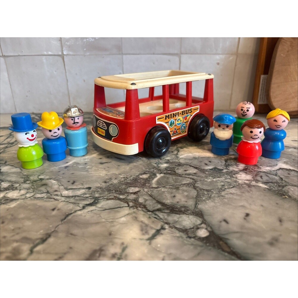 VTG Fisher Price 1969 Little People Mini Bus #141 7 People incl  Clown & Cowboy